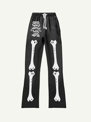Skeleton&Letter Print Elastic Waist Pants