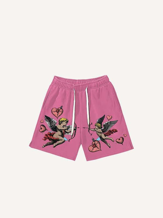 Shorts mit Amor- und Herz-Print und Kordelzug in der Taille