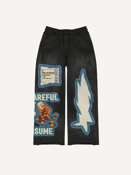 Medicine Bottle&Letter Faux Decal Print Elastic Waist Pants