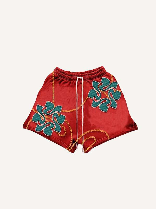 Graphic&Letter Faux Decal Print Drawstring Waist Shorts