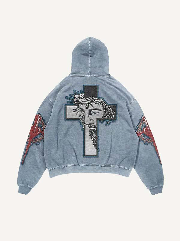 Jesus&Cross&Heart Faux Decal Print Slant Pockets Hoodie