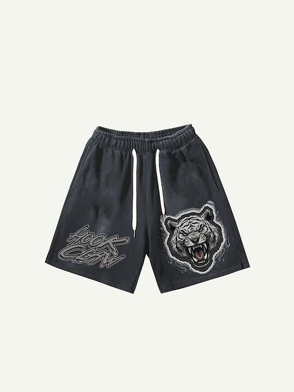 Letter&Paw Faux Decal Print Drawstring Waist Shorts