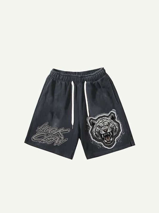 Letter&Paw Faux Decal Print Drawstring Waist Shorts