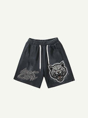 Letter&Paw Faux Decal Print Drawstring Waist Shorts