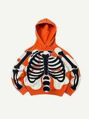 Colorblock Skeleton Faux Decal Print Slant Pockets Hoodie