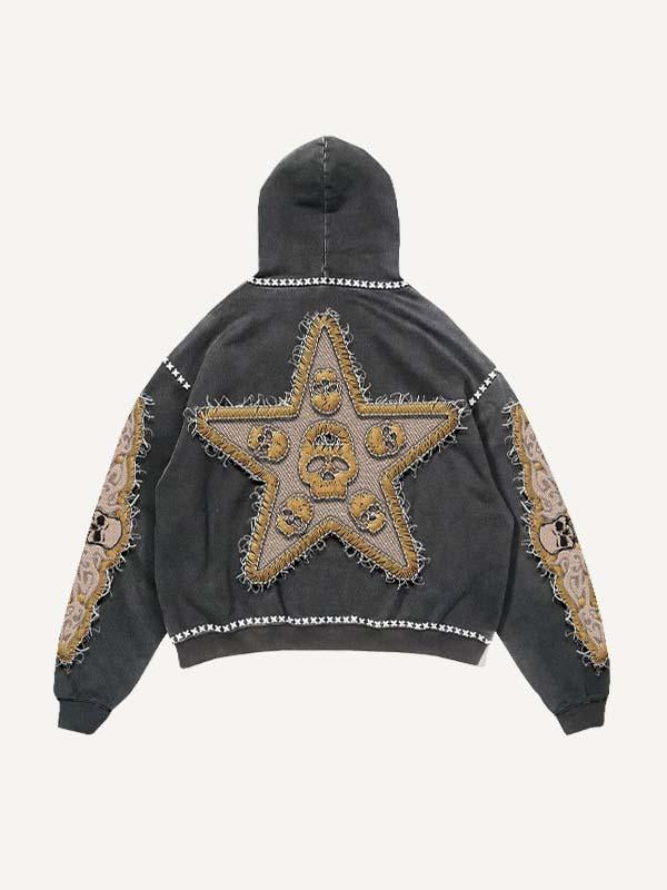 Skull&Star Faux Decal Print Slant Pockets Hoodie