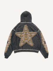 Skull&Star Faux Decal Print Slant Pockets Hoodie