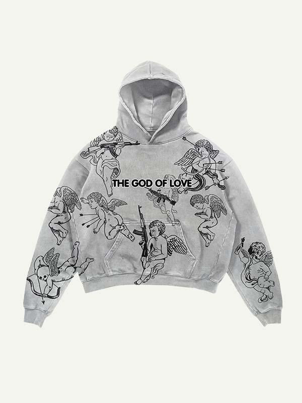 Skull Angel Letter Print Slant Pockets Hoodie