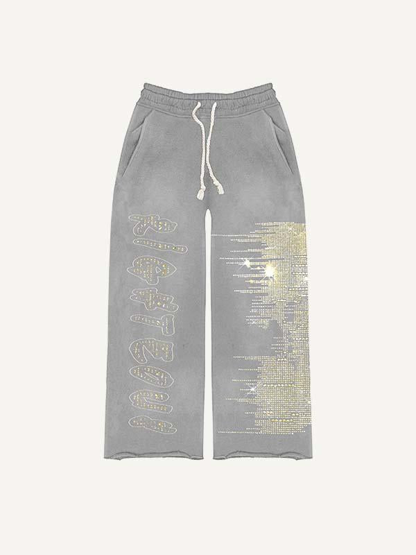 Skull&Letter&Graphic Faux Decal Print Elastic Waist Pants