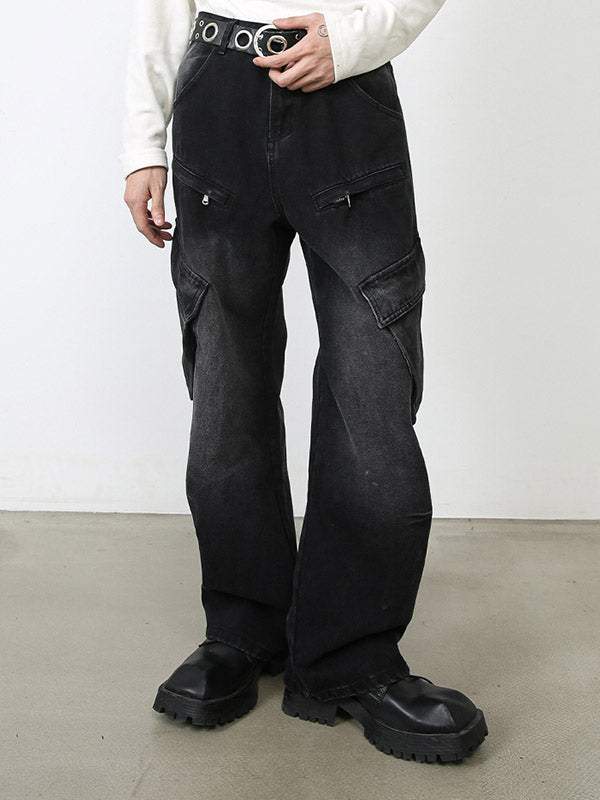 Flap Pocket Side Zipper Detail  Cargo Jeans