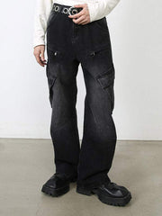 Flap Pocket Side Zipper Detail  Cargo Jeans