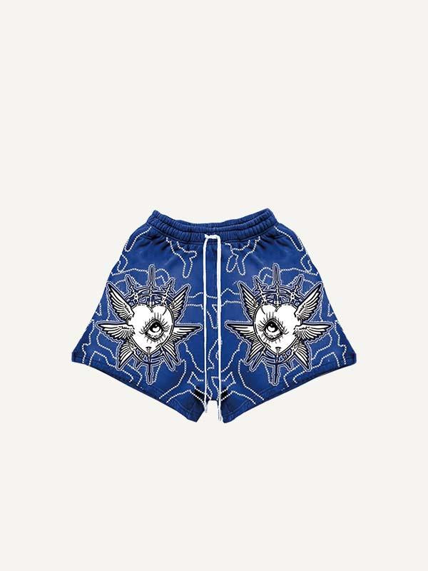 Heart&Eye&Wing&Letter Faux Decal Print Drawstring Waist Shorts