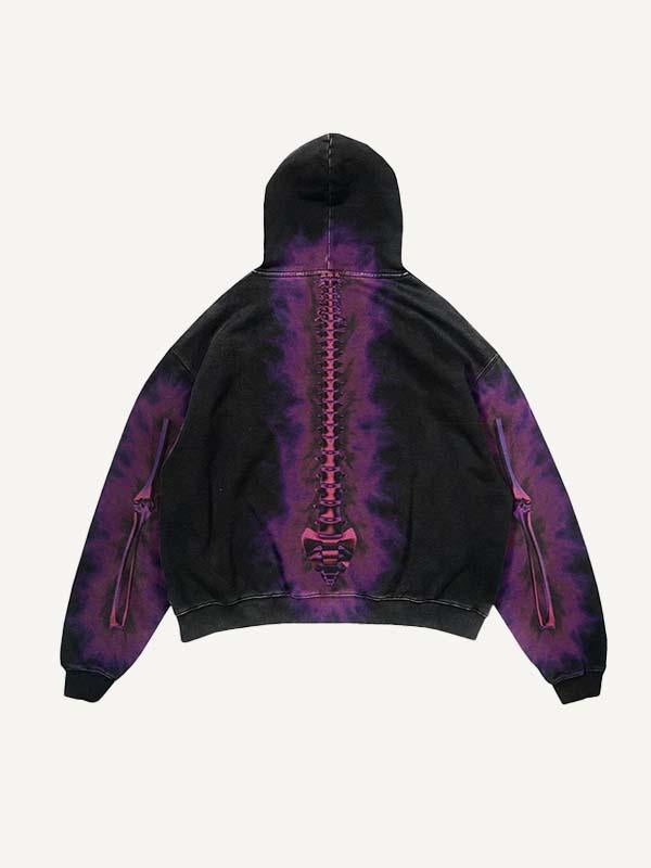 Skeleton Print Slant Pockets Hoodie