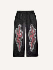 Graphic Faux Decal Print Elastic Waist Pants