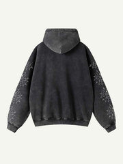 Spider&Letter Print Zip Up Slant Pockets Hooded Coat