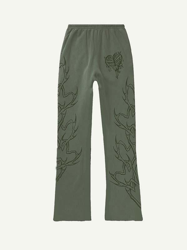 Heart&Skeleton Print Elastic Waist Pants