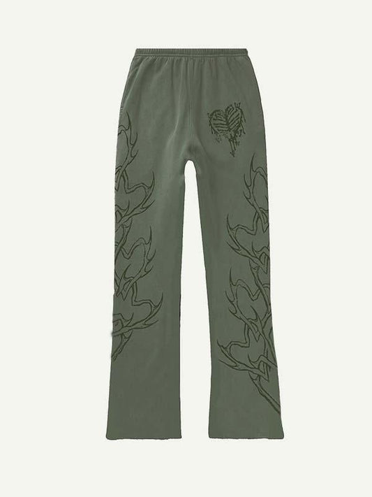 Heart&Skeleton Print Elastic Waist Pants
