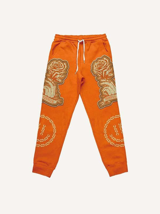 Floral&Palm Graphic Faux Decal Print Elastic Waist Pants