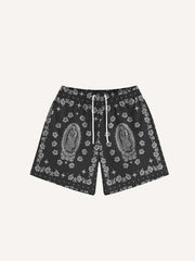 Mary&Floral Print Mesh Drawstring Waist Shorts