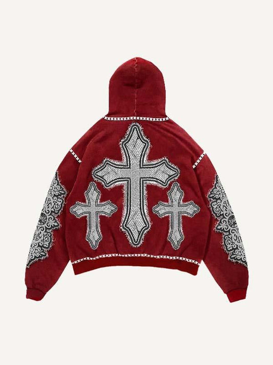 Kapuzenpullover mit Kreuz- und Buchstabengrafik, Faux Decal Print und schrägen Taschen 