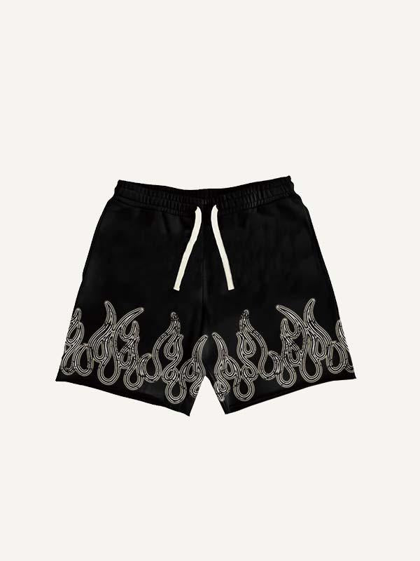 Fire&Letter Print Drawstring Waist Shorts