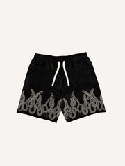 Fire&Letter Print Drawstring Waist Shorts