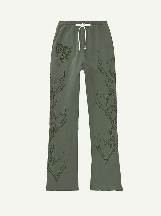 Heart&Skeleton Print Elastic Waist Pants