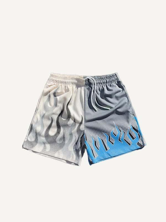 Mesh-Shorts mit Kordelzug in der Taille und Feuer-Grafikdruck
