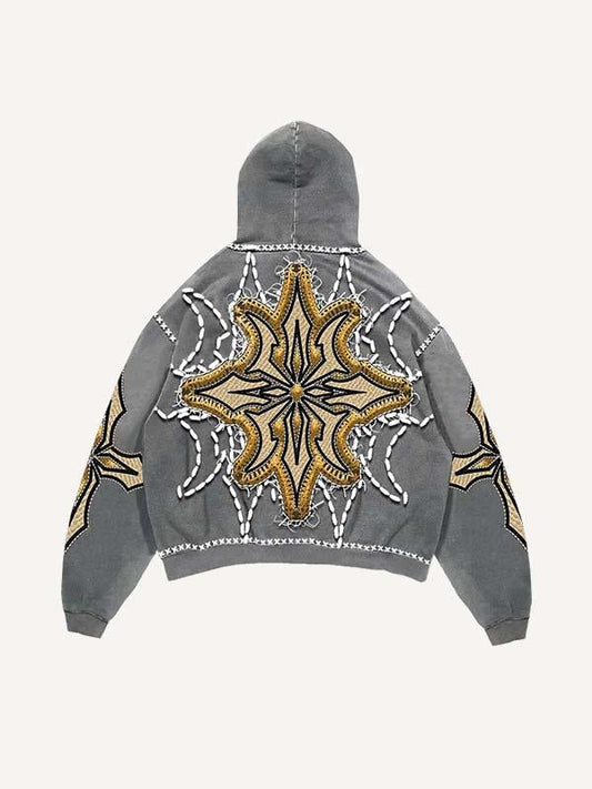 Letter Graphic Faux Decal Print Slant Pockets Hoodie