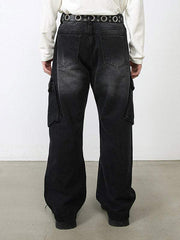 Flap Pocket Side Zipper Detail  Cargo Jeans