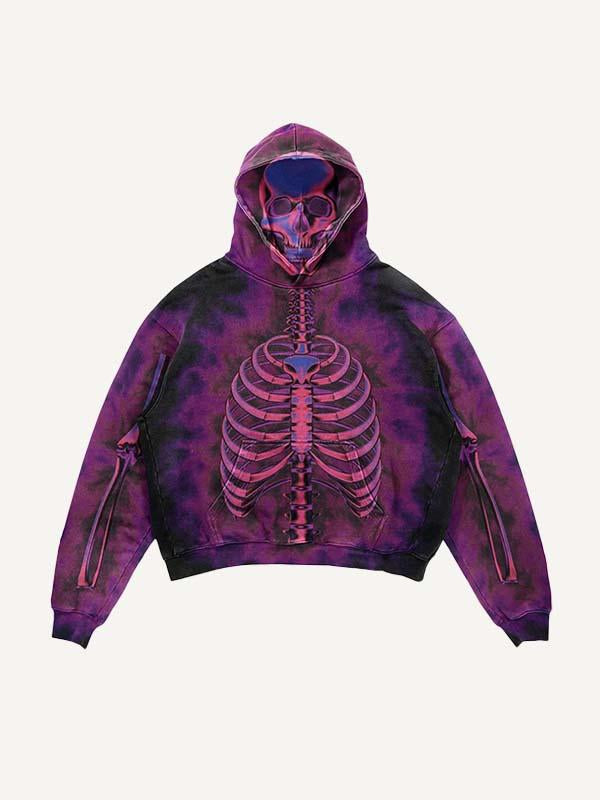 Skeleton Print Slant Pockets Hoodie
