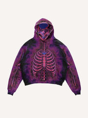 Skeleton Print Slant Pockets Hoodie