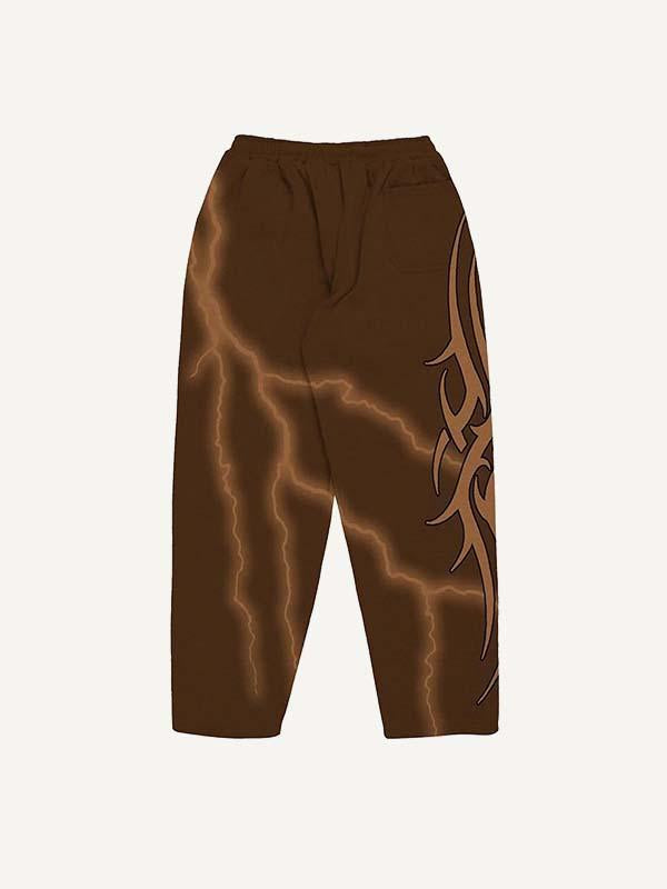 Lightning&Graphic Faux Decal Print Elastic Waist Pants