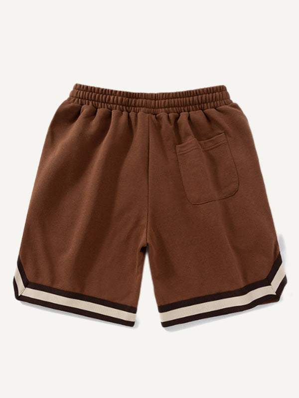 Striped Letter Graphic Drawstring Waist Shorts
