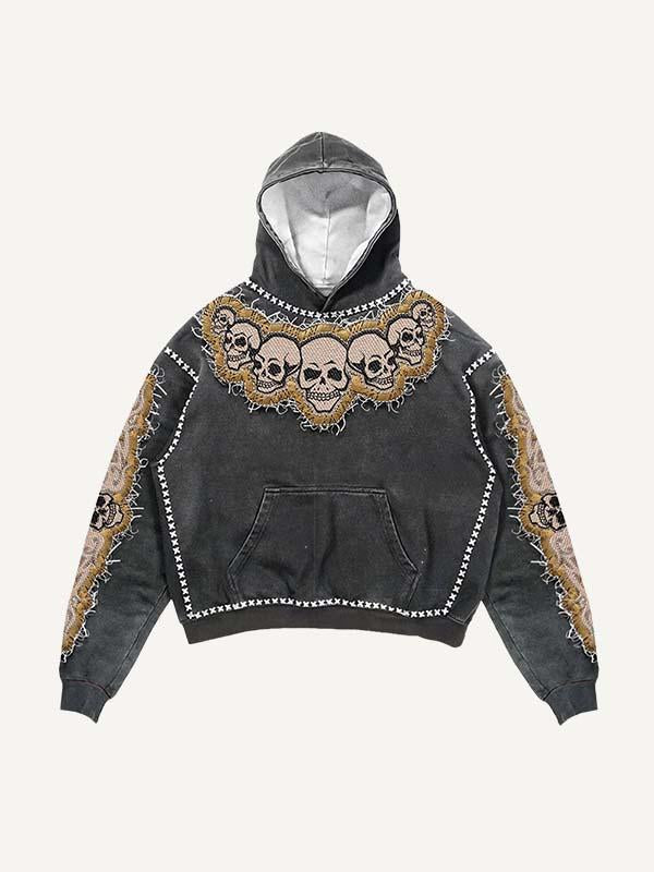 Skull&Star Faux Decal Print Slant Pockets Hoodie