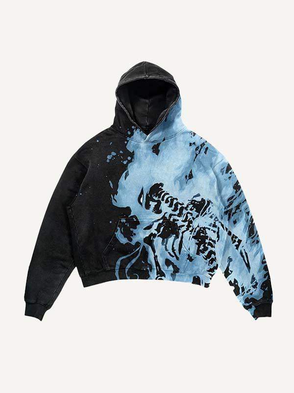 Kapuzenpullover mit schrägen Taschen und Feuerskelett-Print 