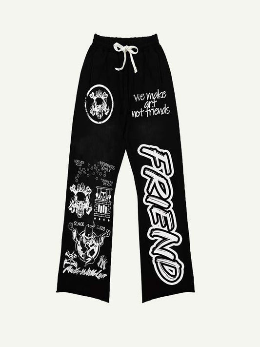 Letter Graphic Print Elastic Waist Pants