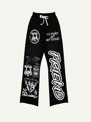 Letter Graphic Print Elastic Waist Pants