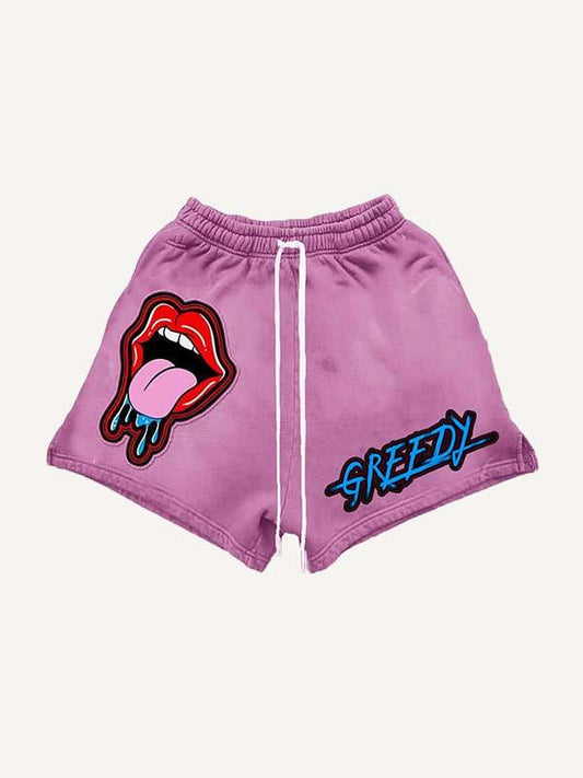 Tongue&Letter Faux Decal Print Drawstring Waist Shorts