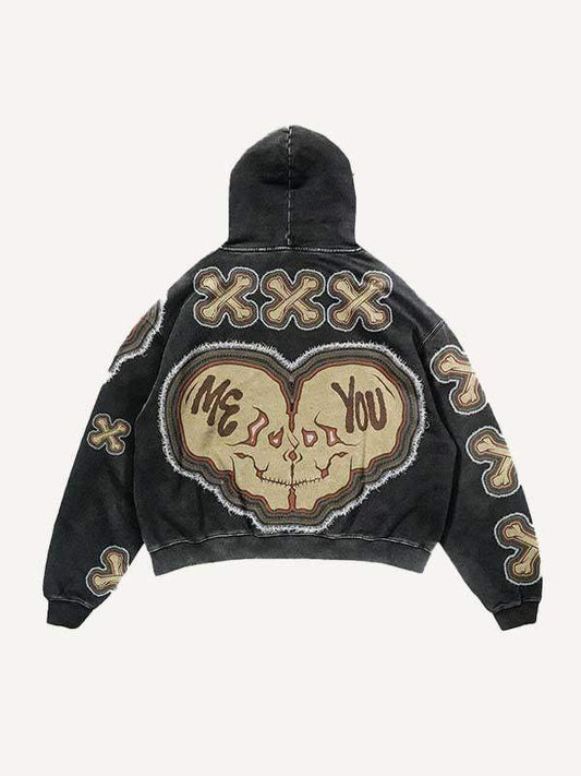Die For You Skull&Cross Faux Decal Print Slant Pockets Hoodie