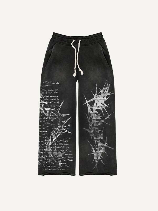 Skull&Cross&Graphic Print Elastic Waist Pants