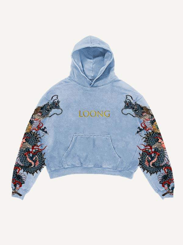 Dragon Letter Print Slant Pockets Hoodie