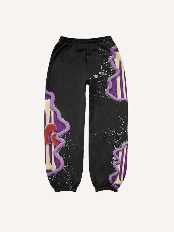Skeleton&Heart Faux Decal Print Elastic Waist Pants