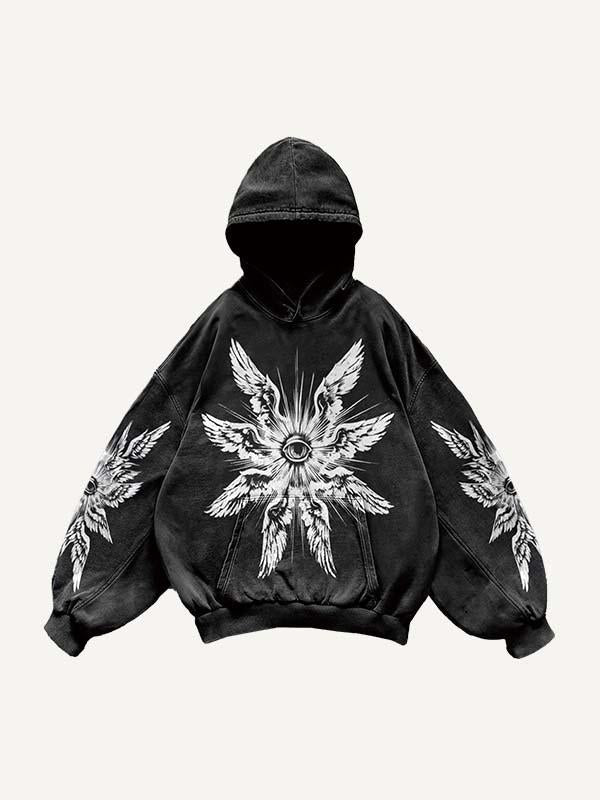 Eye&Wing Print Slant Pockets Hoodie