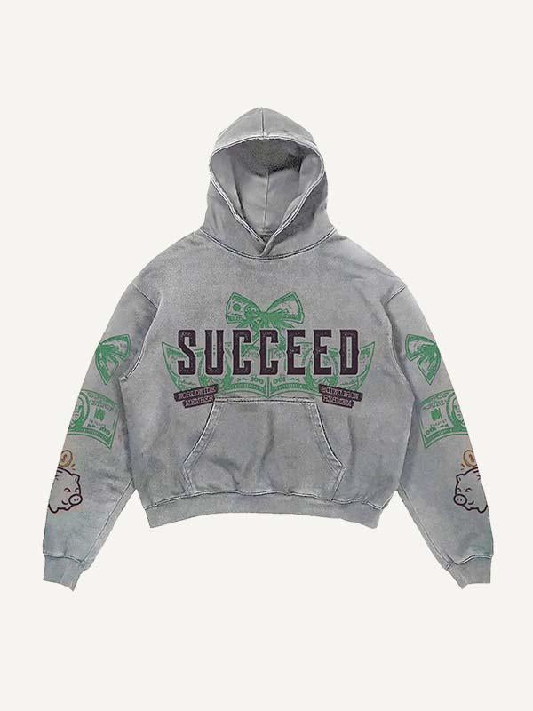 Money&Pig&Bow&Letter Print Slant Pockets Hoodie