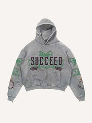 Money&Pig&Bow&Letter Print Slant Pockets Hoodie