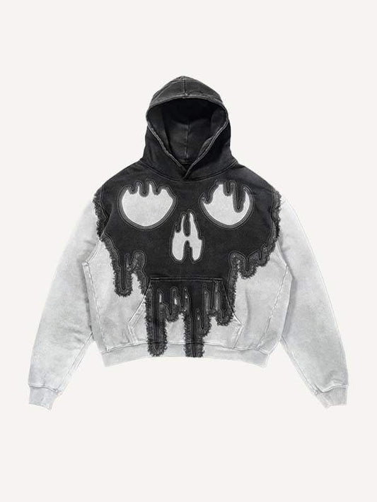 Colorblock Skull Print Slant Pockets Hoodie