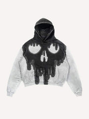 Colorblock Skull Print Slant Pockets Hoodie