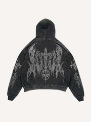 Wing&Cross Graphic Print Slant Pockets Hoodie