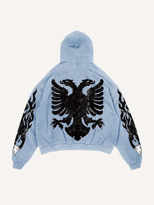Kapuzenpullover mit schrägen Taschen und Adler-Grafikdruck 
